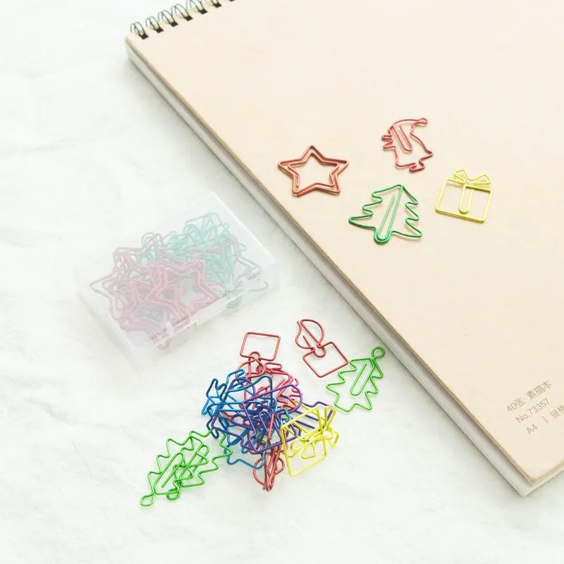 Christmas creative special-shaped paper clips in mixed colours, 18-piece metal alloy set