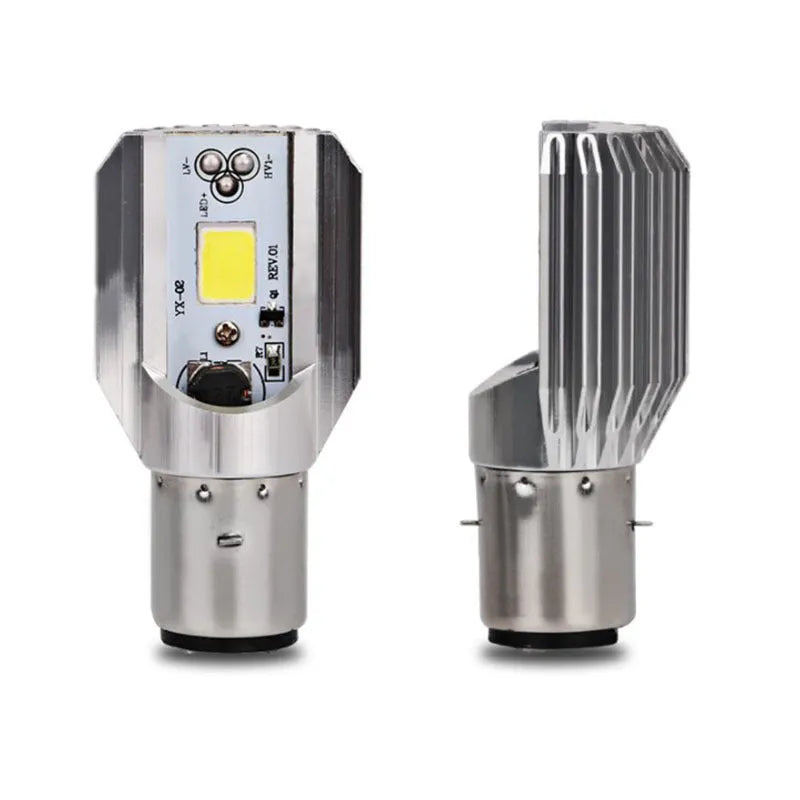 Motorcycle LED M4 H6 headlight unit with aluminium housing and white light lens.