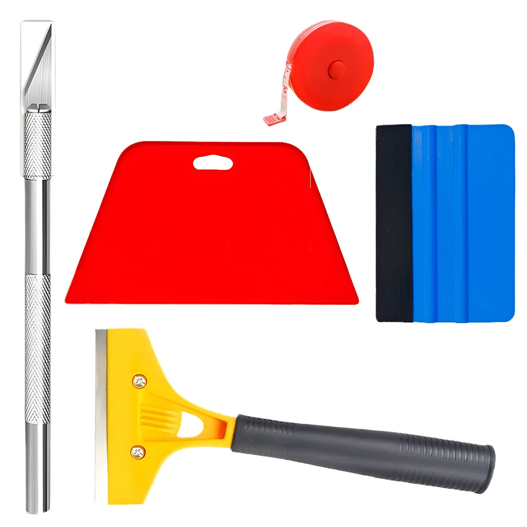 Plastic car film smoothing tool set with 10 pieces for automotive wrap and vinyl application.