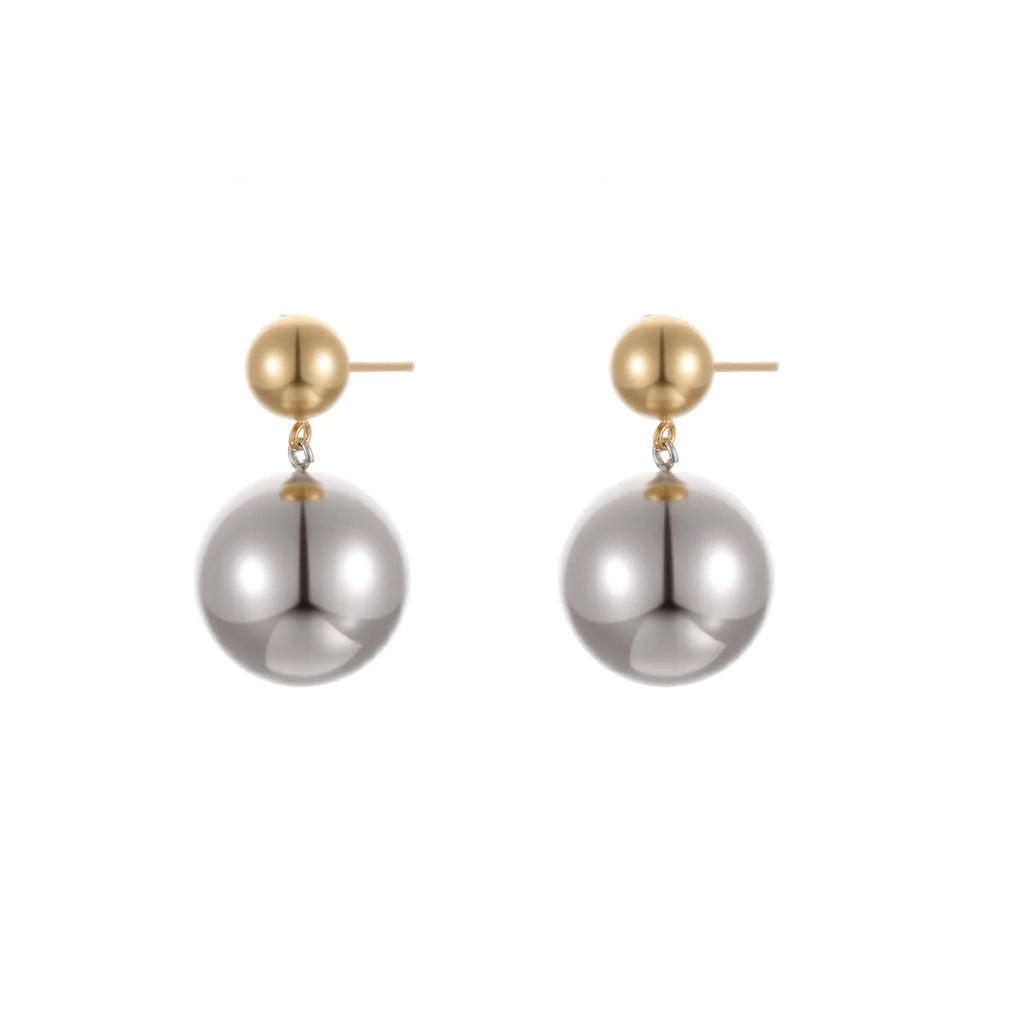 Women's stainless steel colour-block ear studs with round geometric beads and 18K gold plating