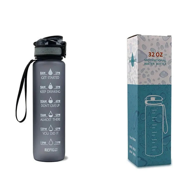 1 litre Tritan water bottle with time markers and gradient colour design