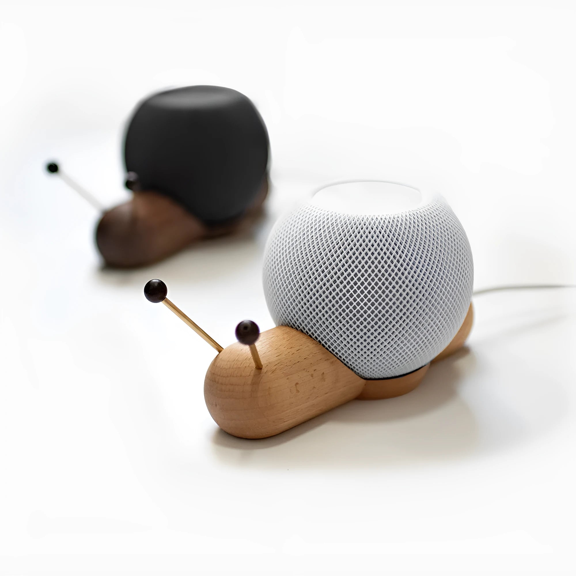 Khaki brown non-slip desktop bracket for Apple HomePod smart speaker with cable management