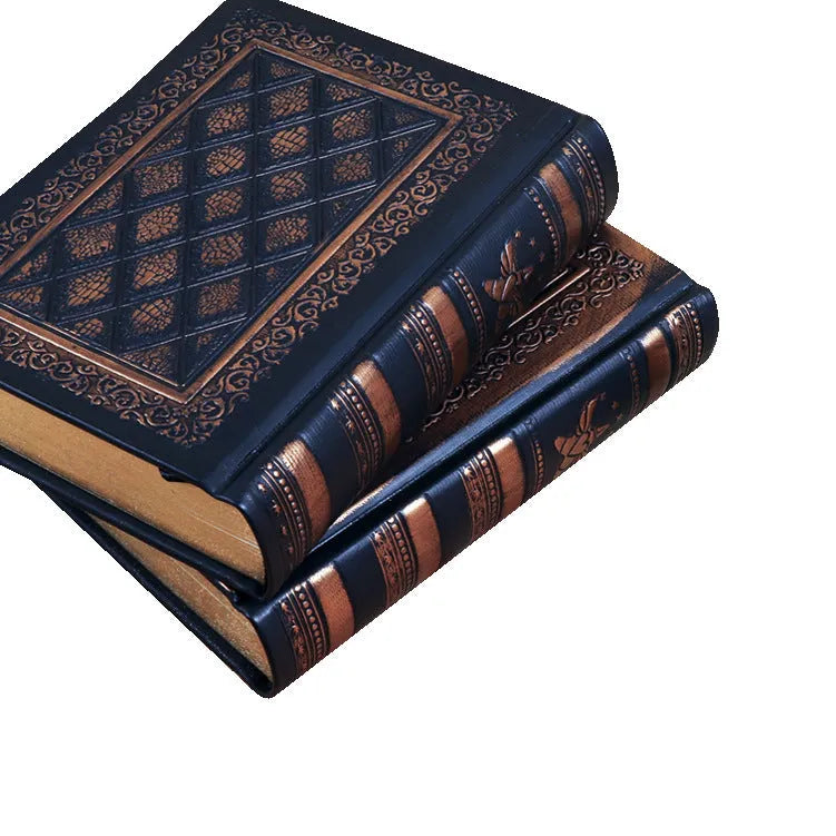 Embossed faux leather notebook with a thick notepad, shown in bronze and black gold colour options.