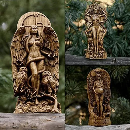 Hand-finished resin Greek goddess statue on a 9cm by 3cm base, showing detailed sculptural features.