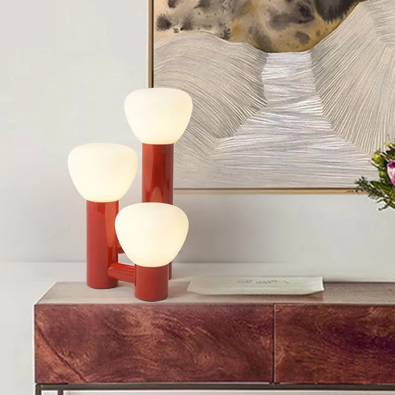 Creative mushroom table lamp with three-colour dimming, wrought iron and glass shade, black tricolour light option