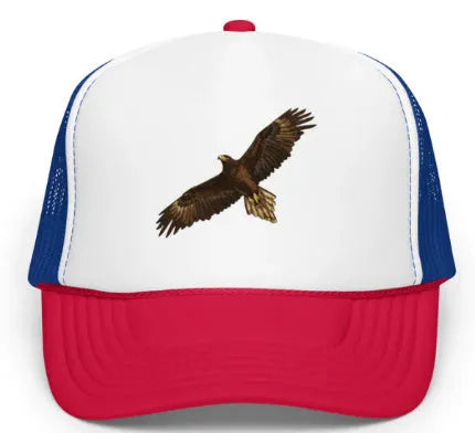 Red dome baseball cap with Sponge Hawk embroidery and print on polyester fabric