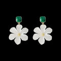 Dark green alloy earrings with needle flowers floral design for women