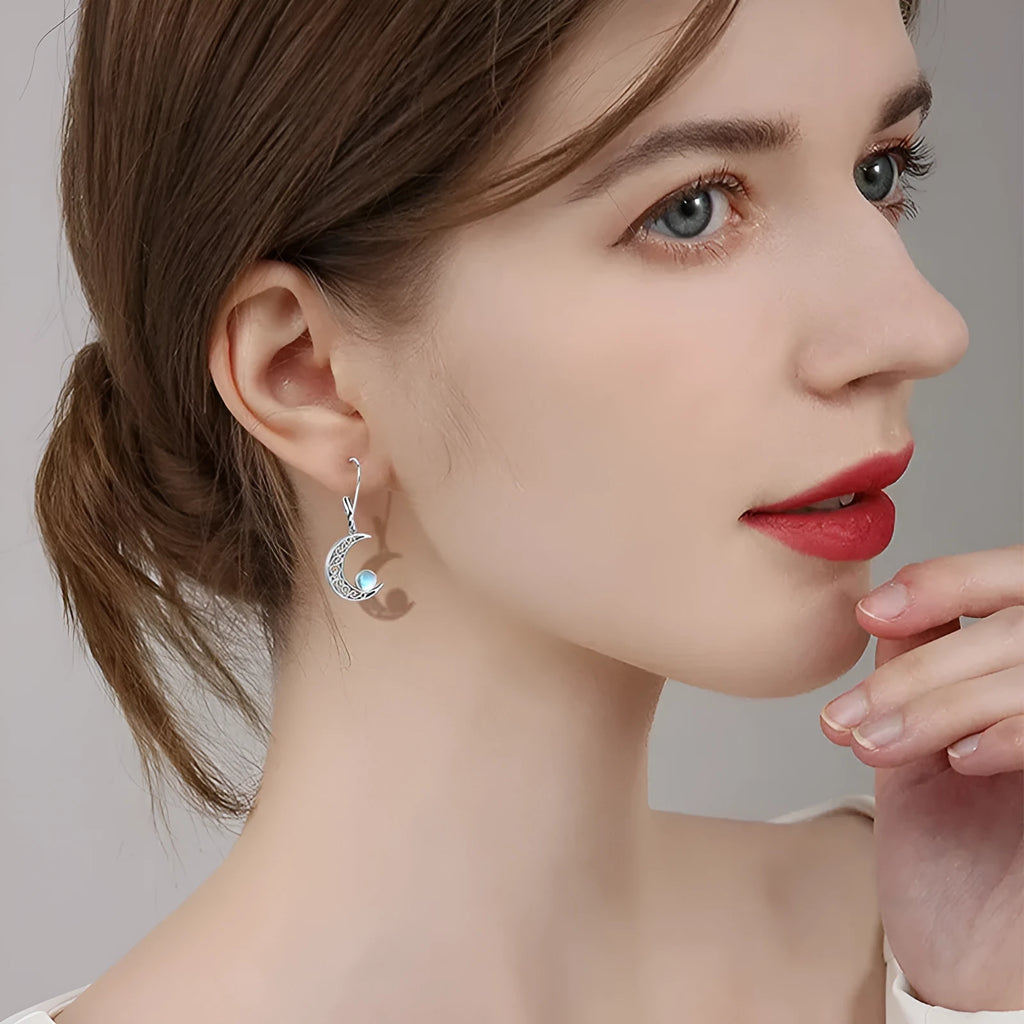 925 sterling silver tremella earrings with semi-transparent white fungus design and hollow out moonstone style