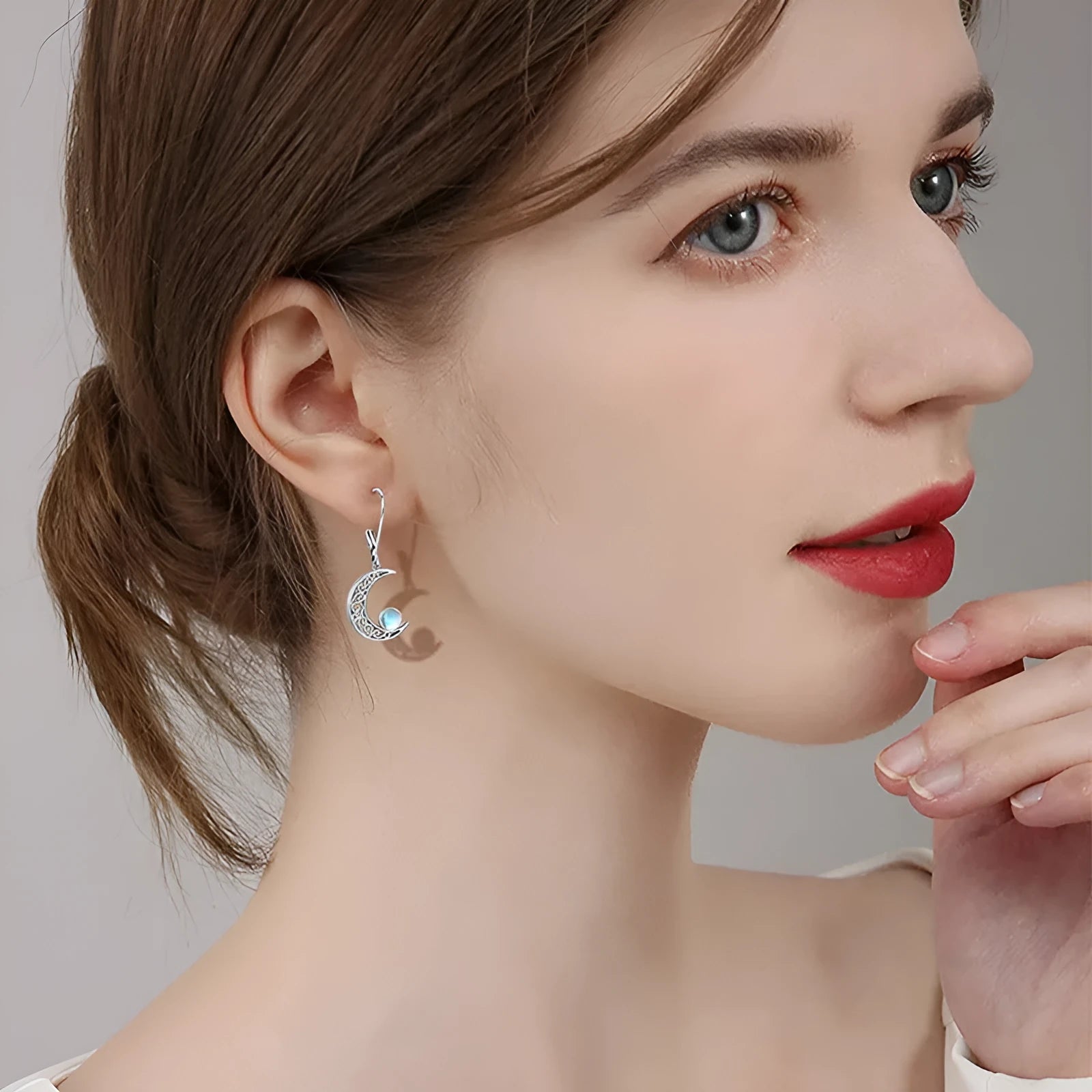 925 sterling silver tremella earrings with semi-transparent white fungus design and hollow out moonstone style
