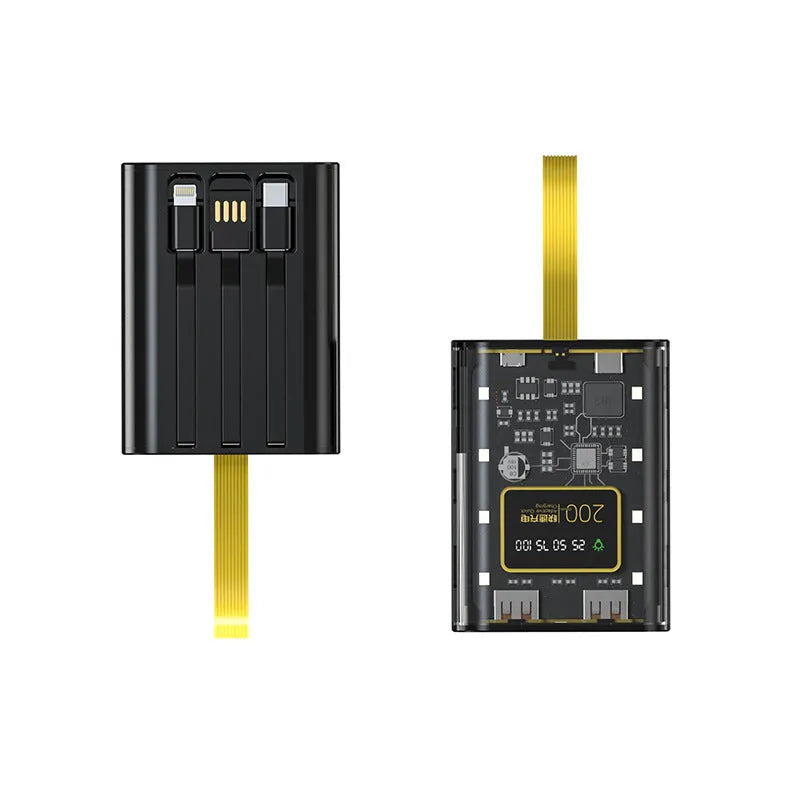 Punk transparent mech mini power bank in black plastic shell with multiple USB ports