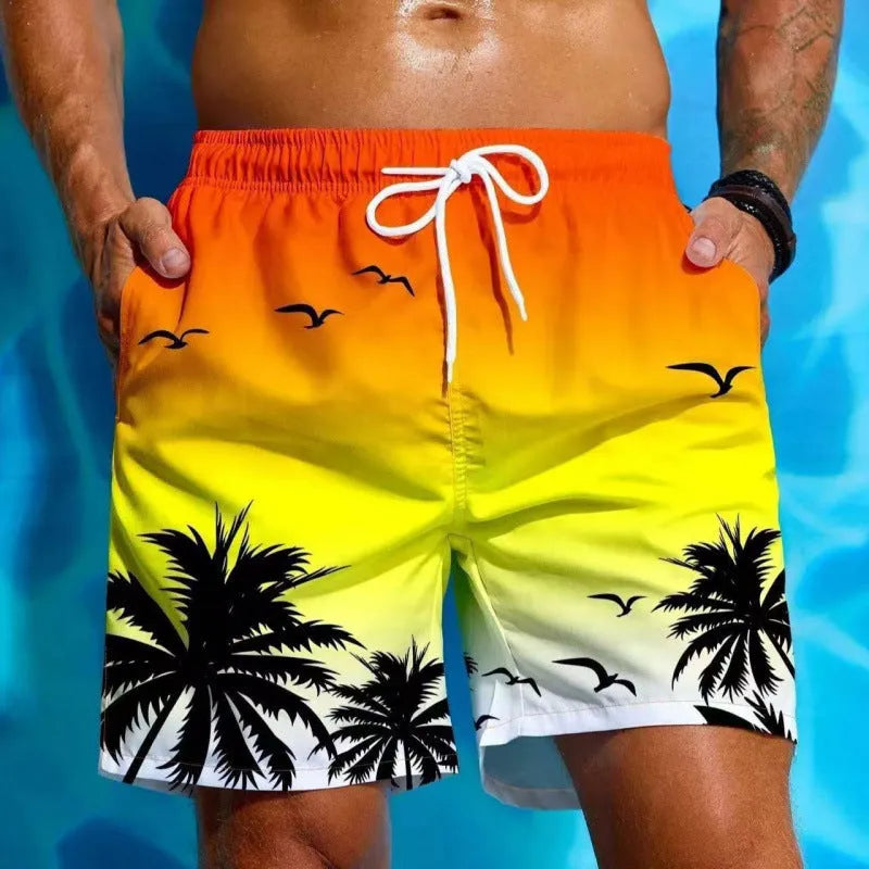 Man wearing loose ethnic style polyester swimming trunks on beach