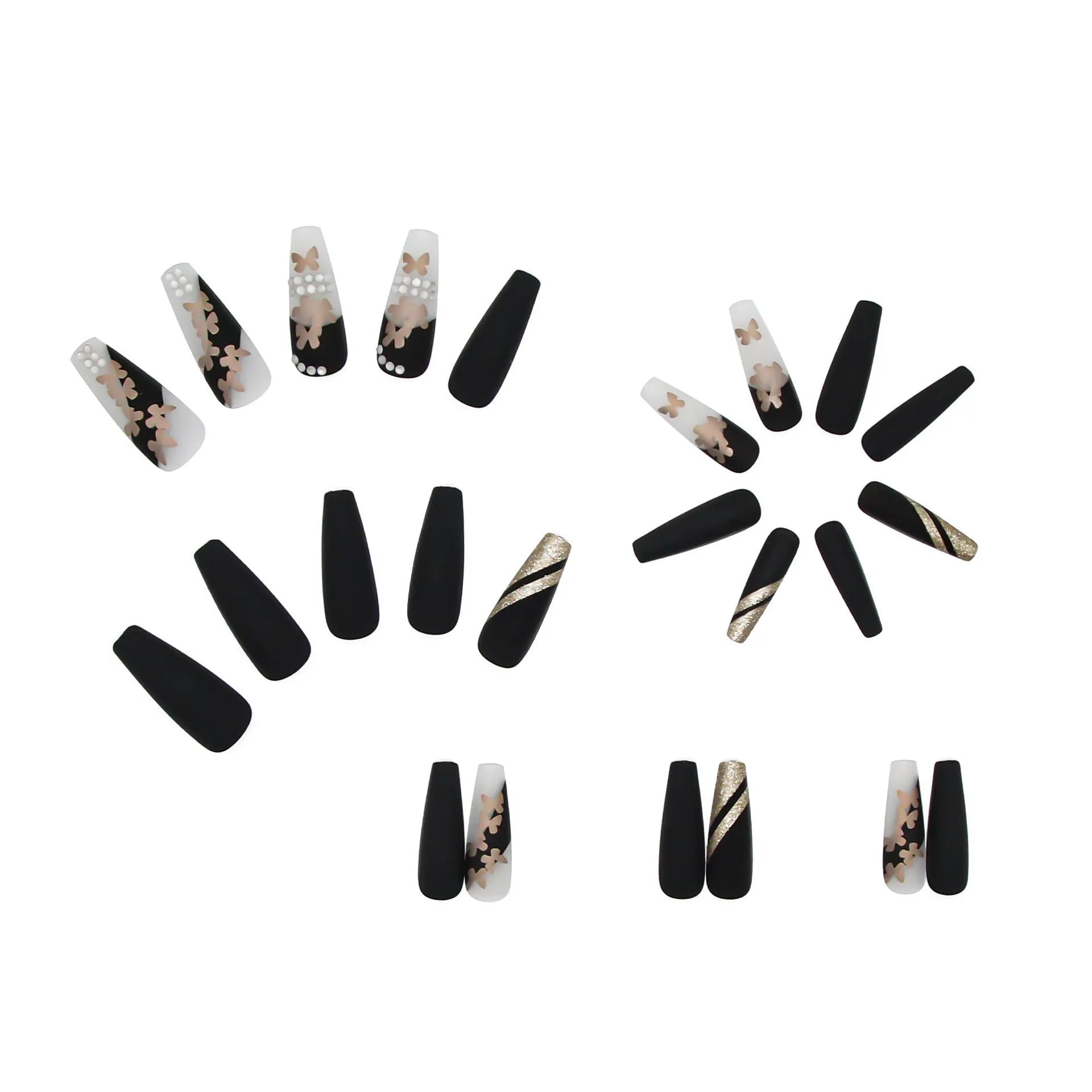 Detachable nail polish patch finished product 24 tablets long wearing armour golden butterfly glue style Z194