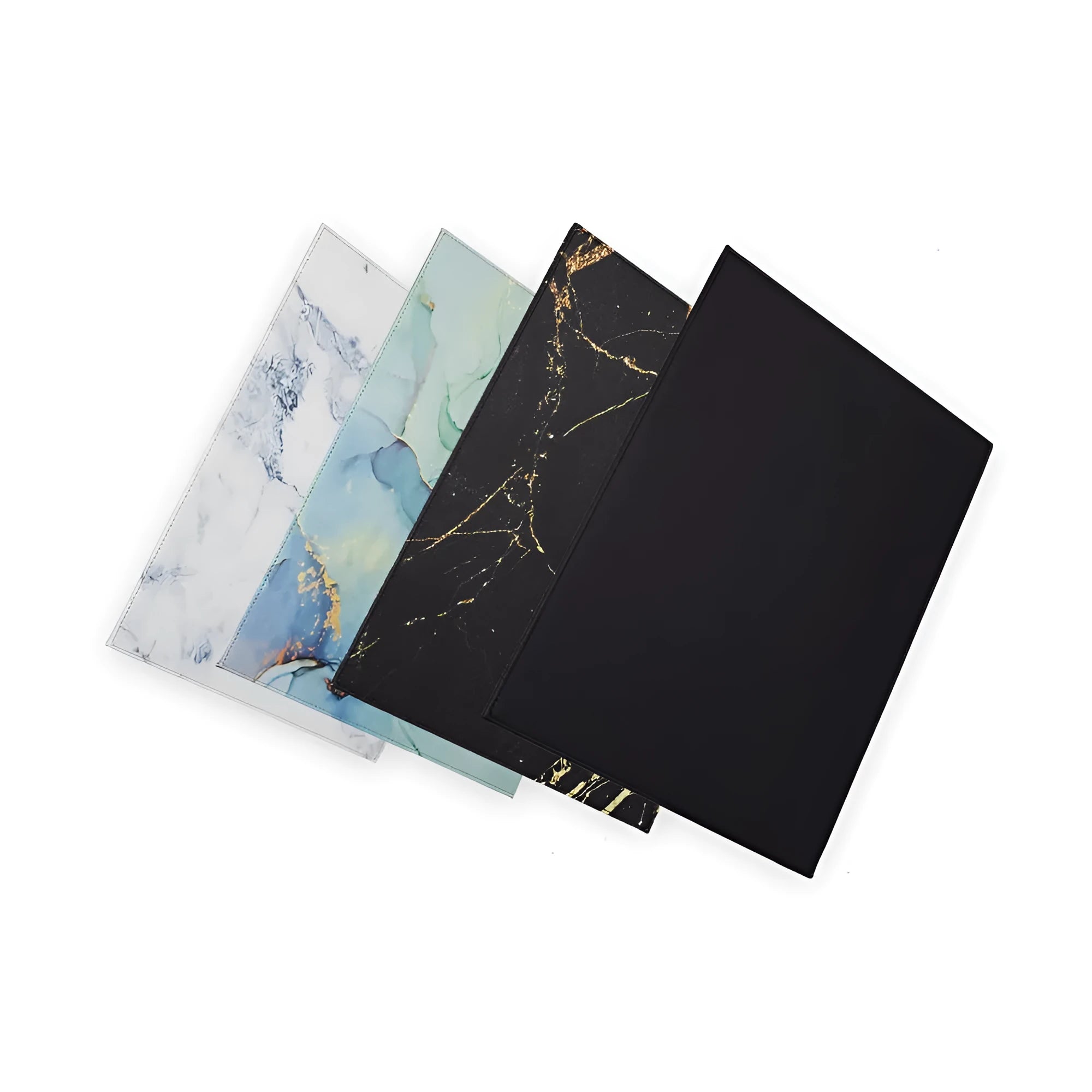 Durable heat-insulating anti-radiation mat for tablets in black, black gold, blue, and green colour options.