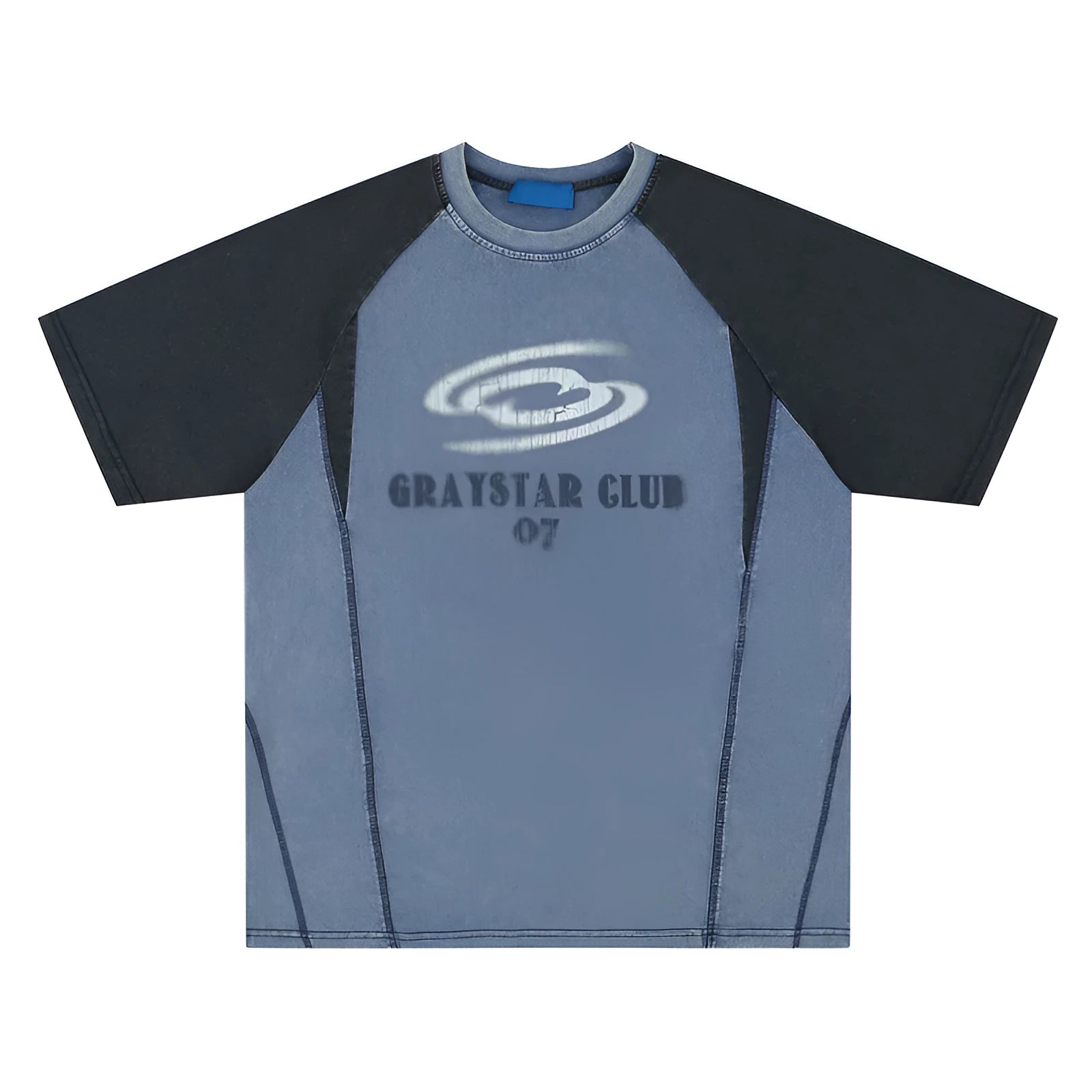 Men's blue hip hop letter print T-shirt with raglan sleeves, loose fit casual style
