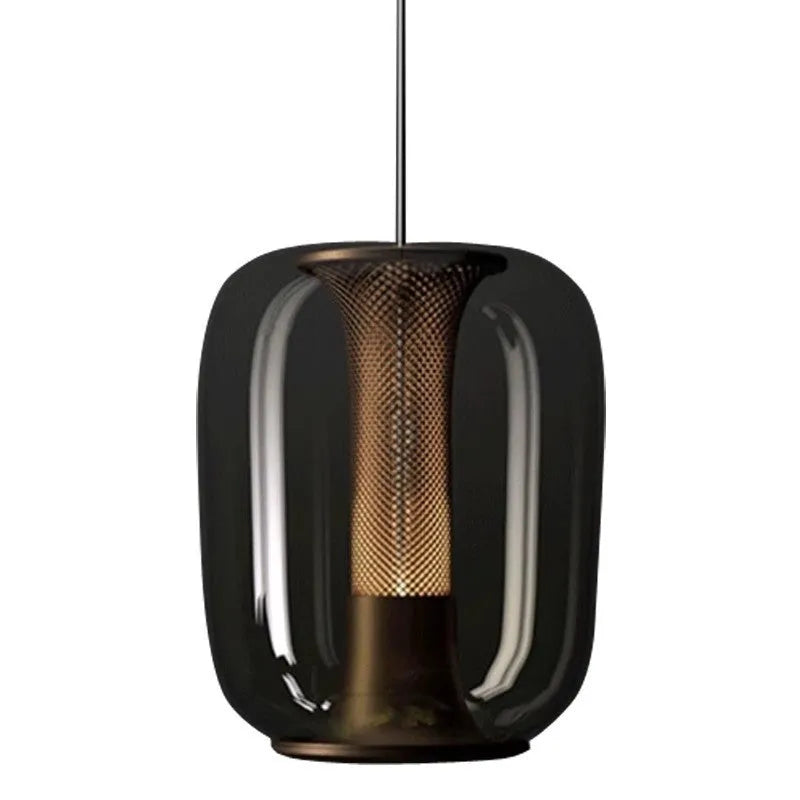 Minimalist Nordic style chandelier in smoky grey colour, 16cm wide by 20cm high.