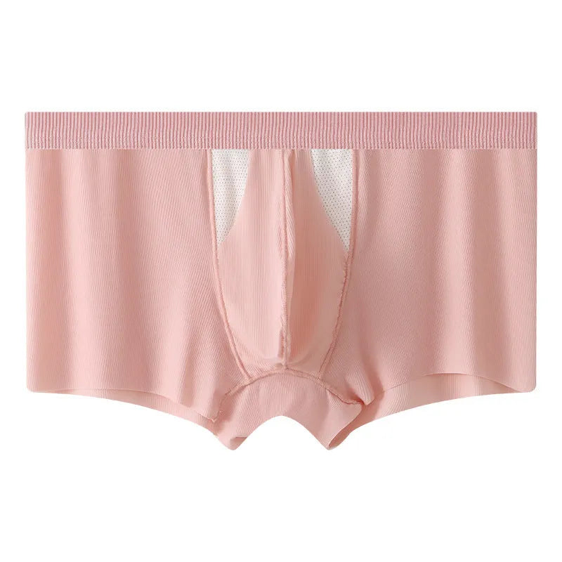 Men's black ice silk underwear shorts with double-layer dry wet separation design.