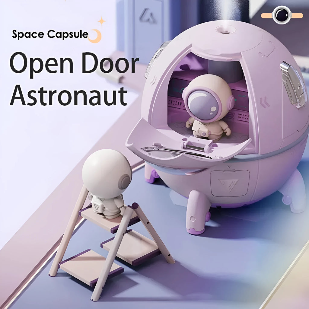 Astronaut-themed desktop USB humidifier with colourful LED light and 220ml water tank.