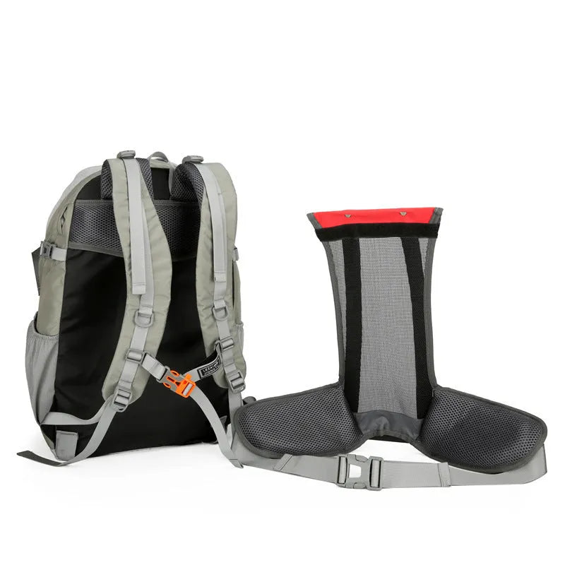 New outdoor 40L backpack in black with waterproof fabric and curved shoulder straps