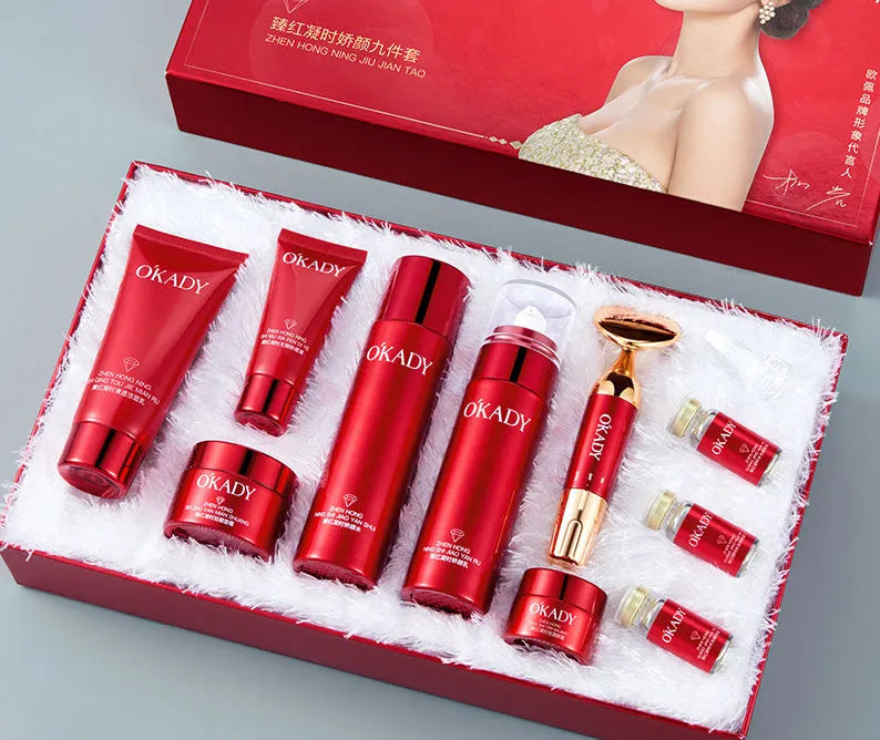 High-end skin care water and lotion set 10 piece facial cleanser toner essence eye cream beauty cream face cream foundation