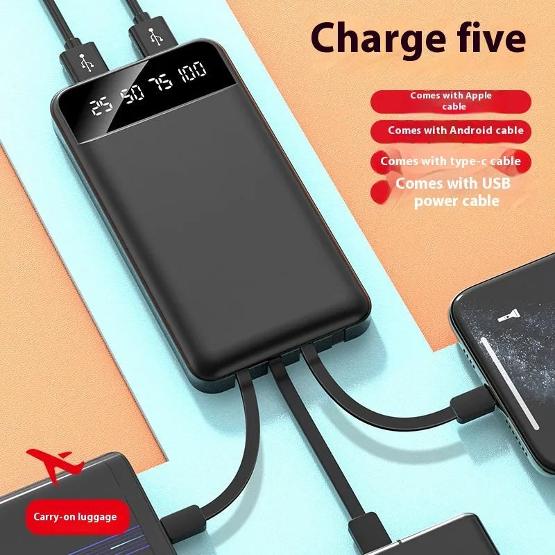 20000 mAh fast charge power bank with cable in industrial style plastic shell