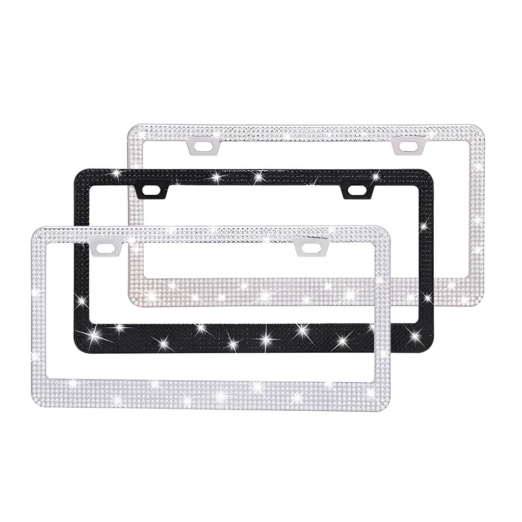 Stainless steel licence plate frame with acrylic diamond crystals in multiple colour options