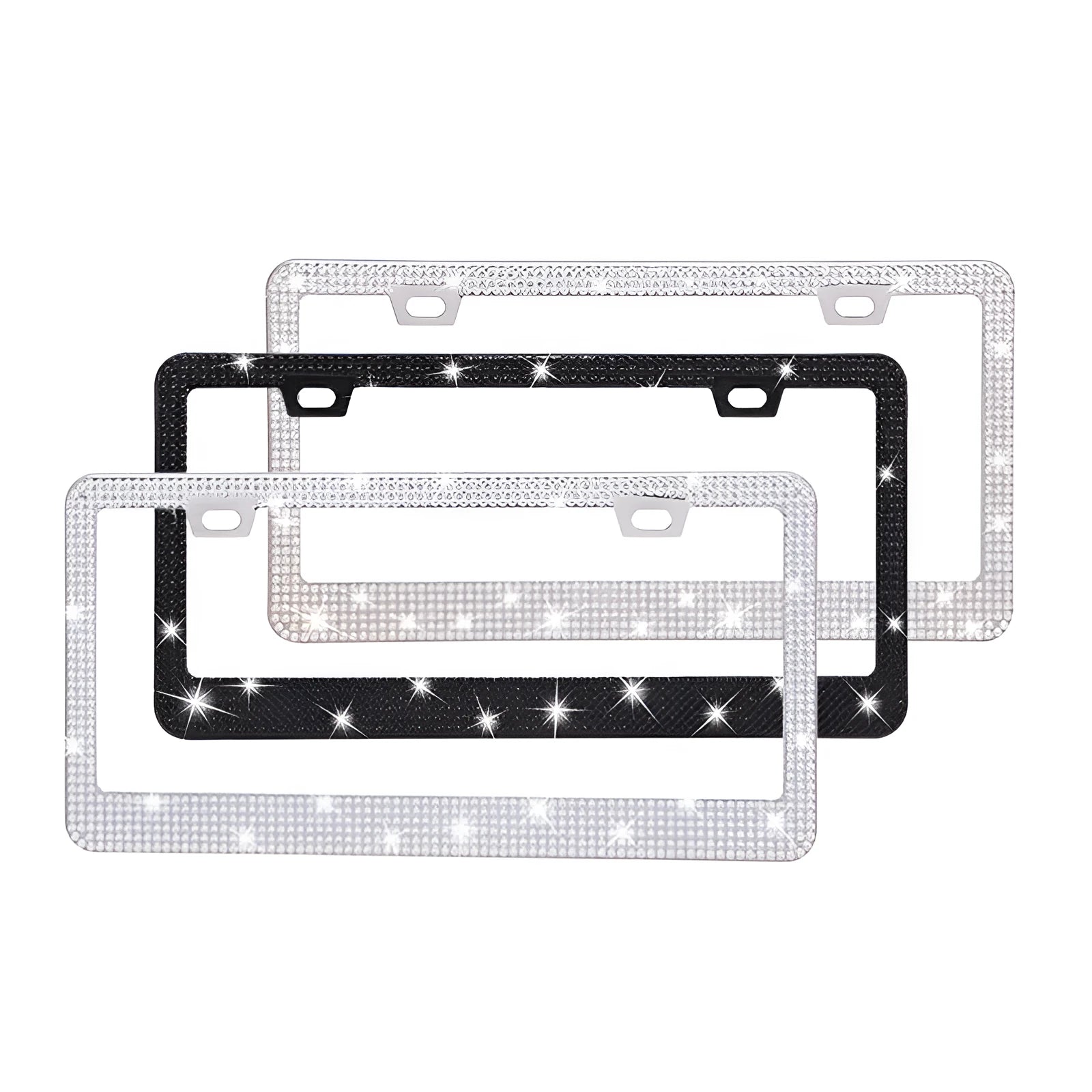 Stainless steel licence plate frame with acrylic diamond crystals in multiple colour options