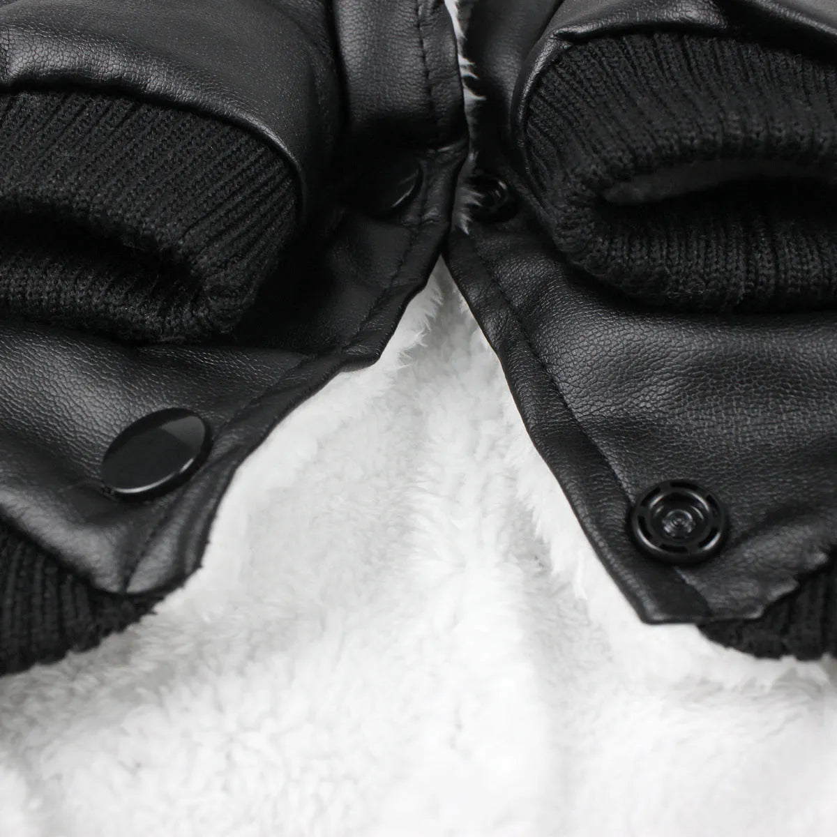 British style leather dog coat with faux fur collar in black colour