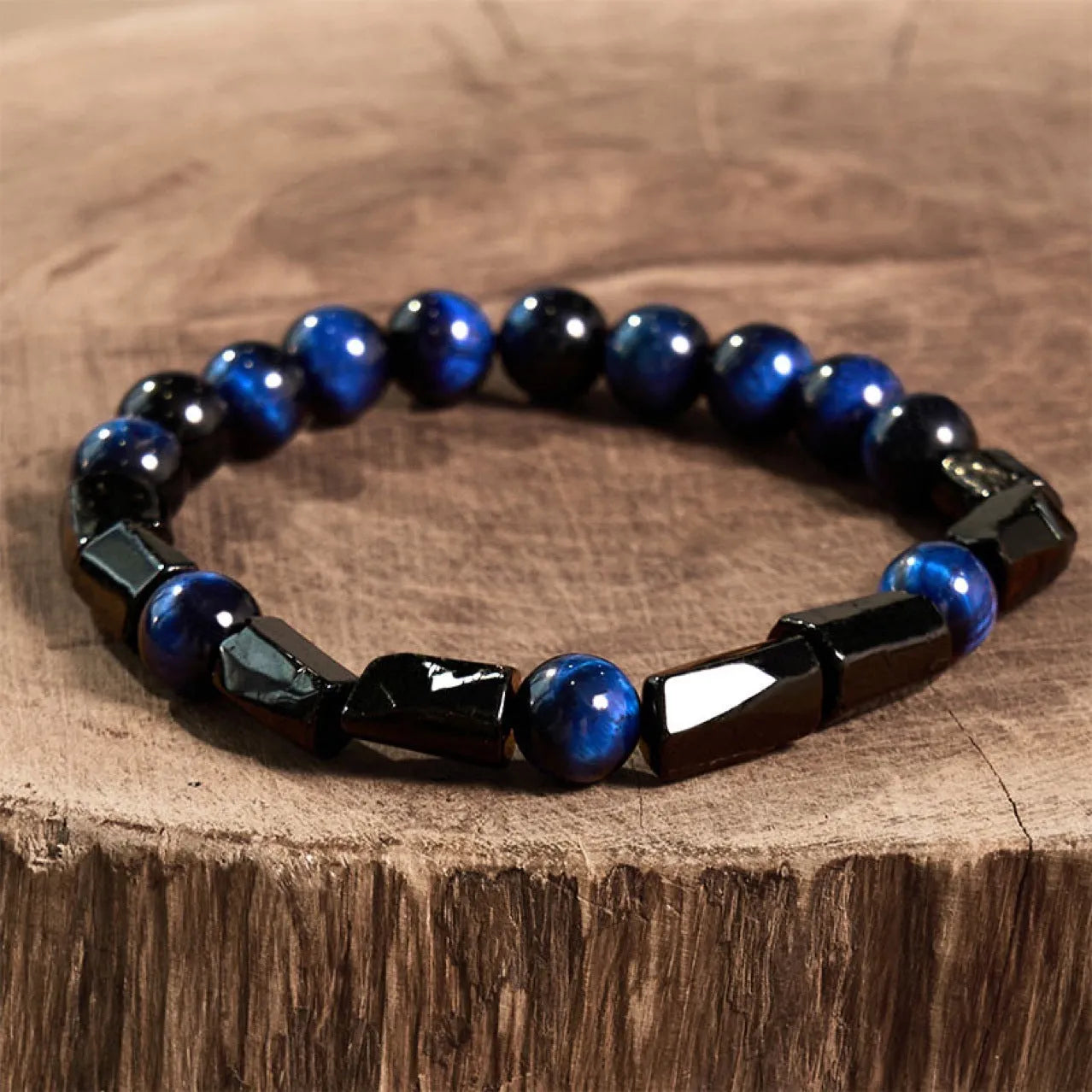 Natural obsidian bracelet with constellation design and 8mm stone in retro unisex style