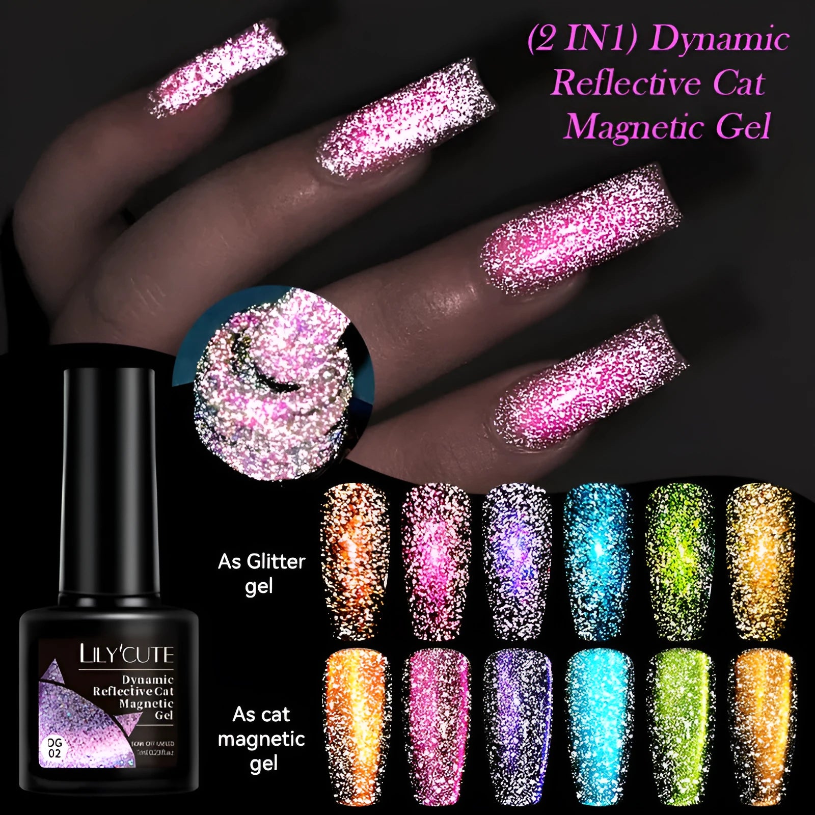 Diamond In The Debris Cat Eye Series nail polish gel in six colours with glitter fragments
