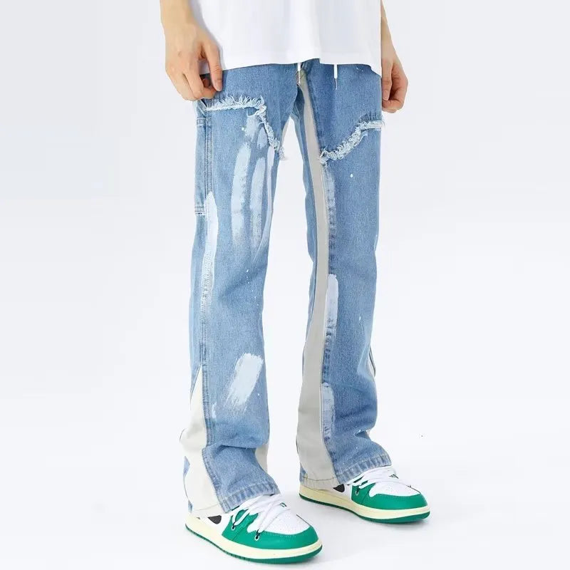 Men's high-waist straight leg denim jeans in blue from Fashion City autumn collection
