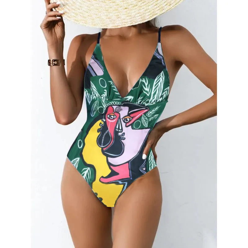 Women's solid colour plus size one-piece swimsuit in a backless design.