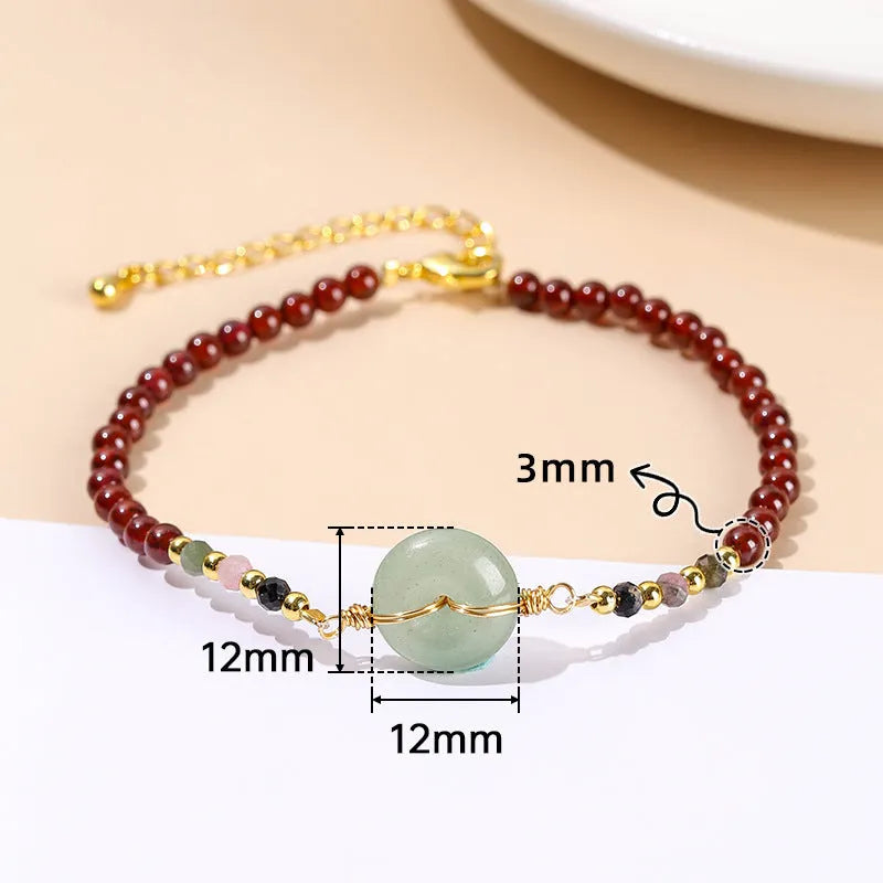 Crystal agate bracelet with round beads and garnet safety buckle for girls jewellery