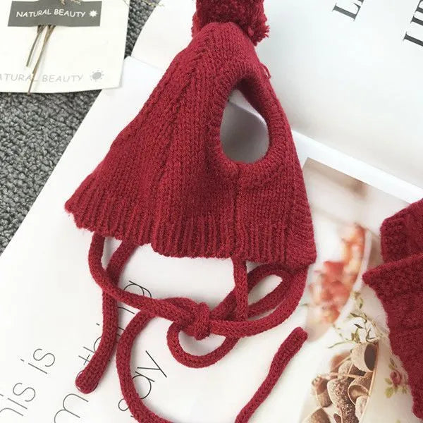 Red wool dog hat and scarf set for small and medium dogs autumn winter