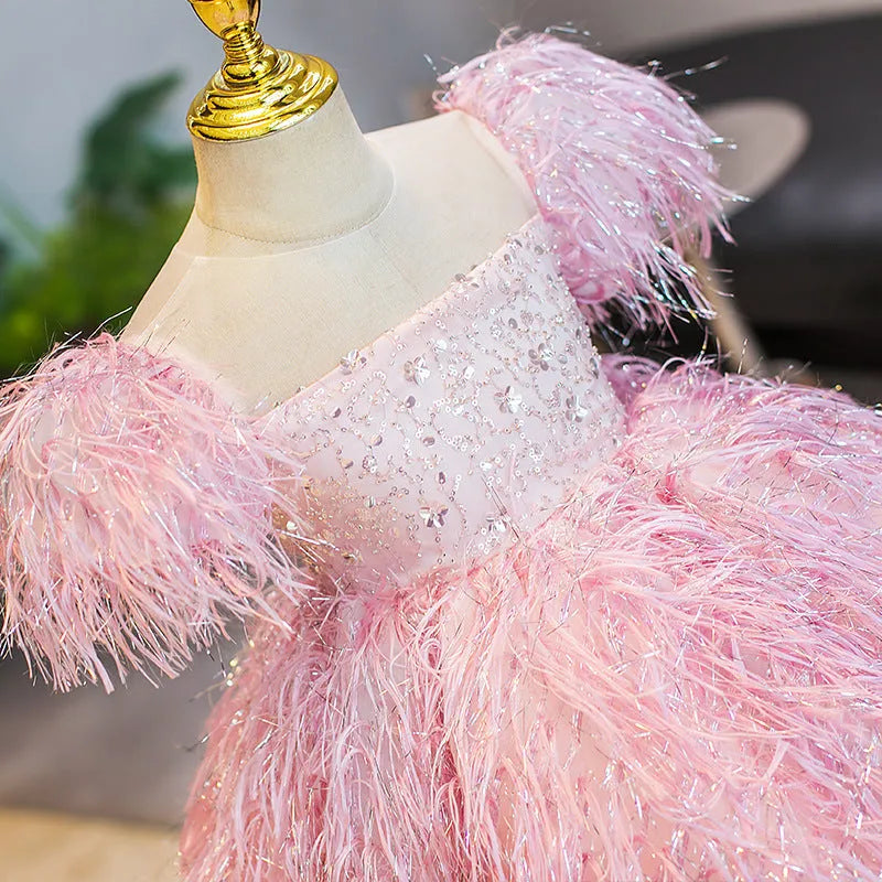 Polyester girl princess dress in pink T122, suitable for children 80-150cm height