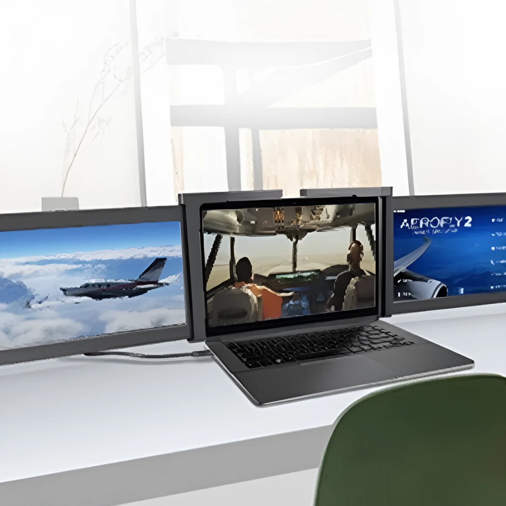 Black portable dual screen monitor with two 12.2-inch IPS 1920x1080 displays and USB-C HDMI inputs