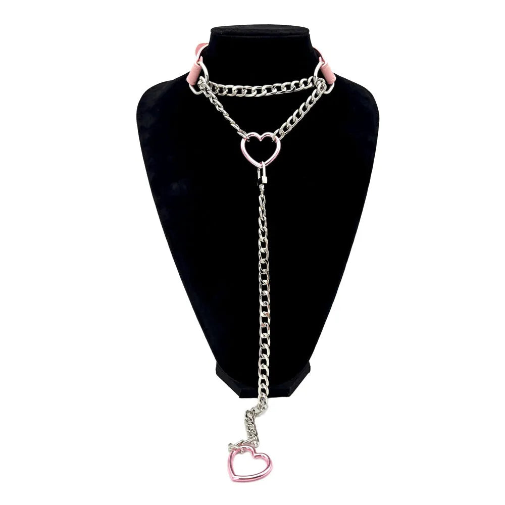Leather love neckband in black gold and pink black for couples unisex