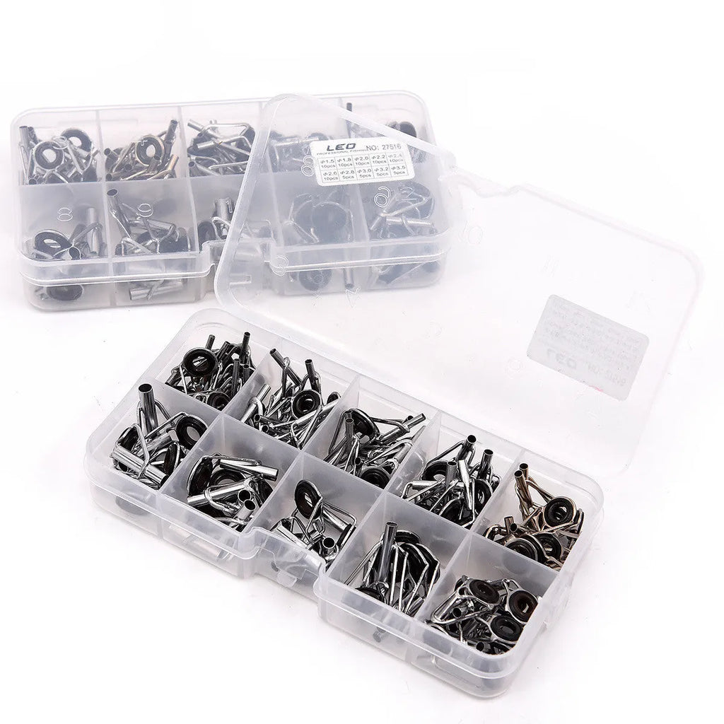 Boxed sea fishing rod guide ring set of 80 pieces in alloy material with storage box