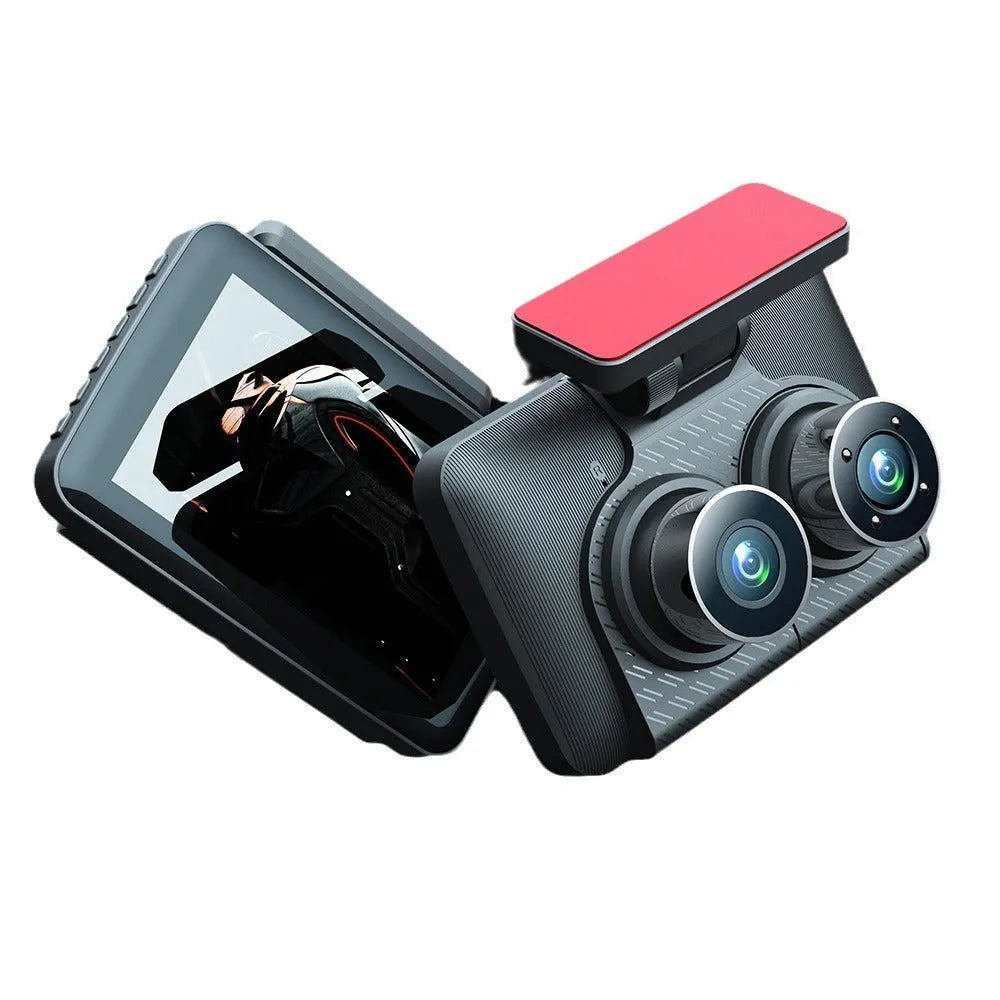Black 4 inch dashcam with touch screen display and wide angle lens for vehicle recording
