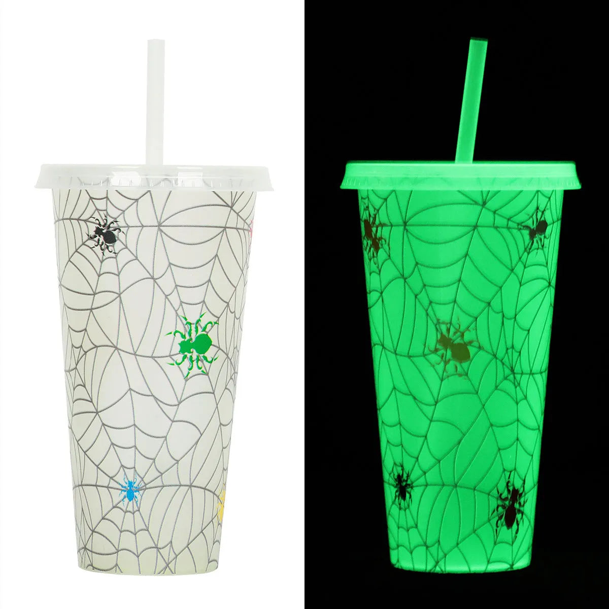 A 720ml cylindrical plastic cup with a luminous straw, shown in one of six available colours.