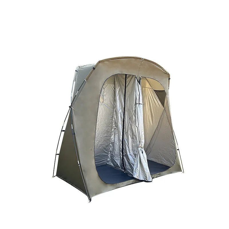 Army green outdoor camping rainproof double-person tent, single layer, 210x110x210cm, with PE base and storage bag