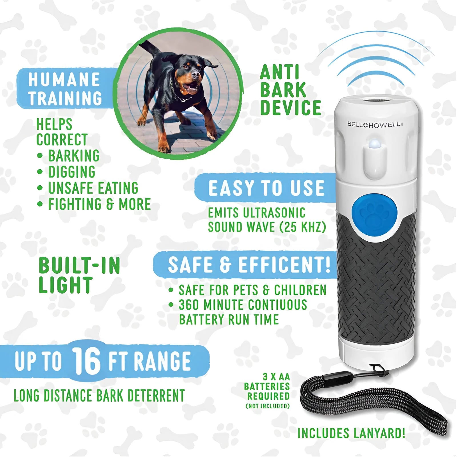White ABS plastic handheld ultrasonic dog trainer for bark control