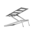 Aluminium alloy notebook cooling rack with folding riser mechanism in silver finish