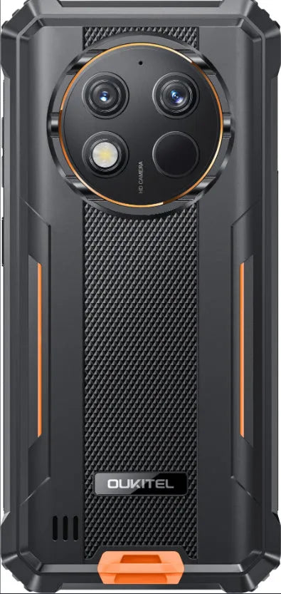 OUKITEL G1 mobile phone in choice of grey, green, or orange colour with charger and manual.