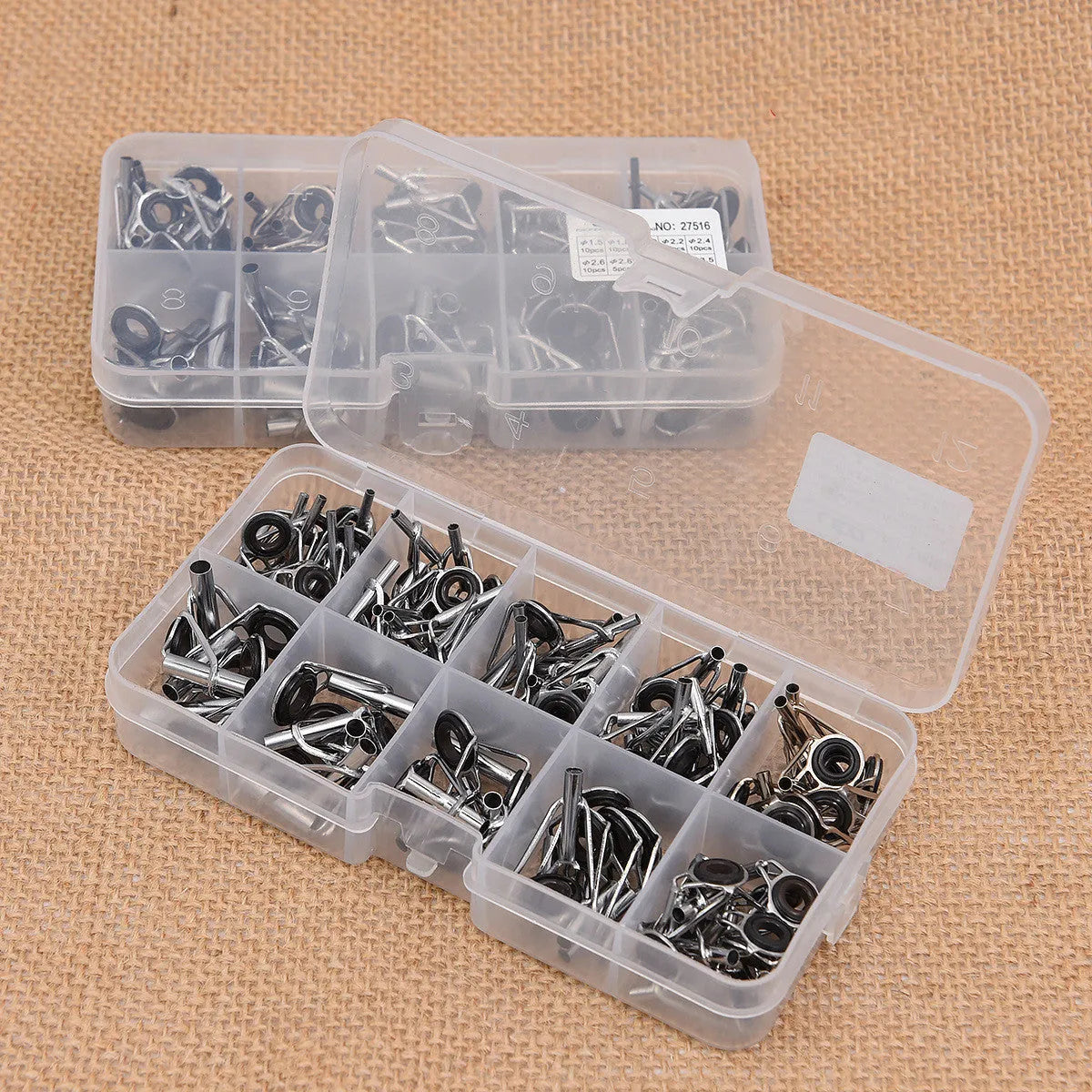Boxed sea fishing rod guide ring set of 80 pieces in alloy material with storage box