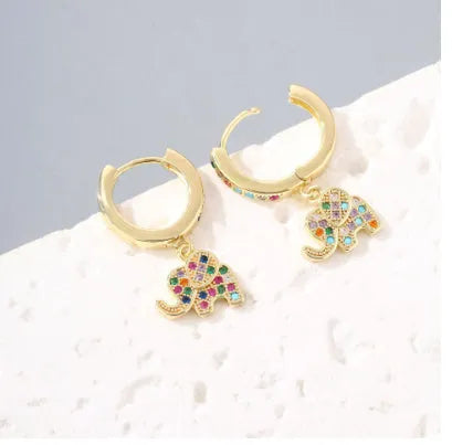 Zircon inlaid copper earrings with irregular animal zodiac design in colour ED81886-J