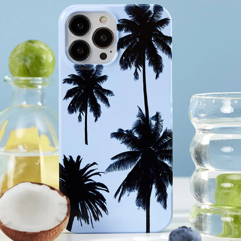 Summer coconut pattern TPU iPhone case shown on phone with bracket attachment option