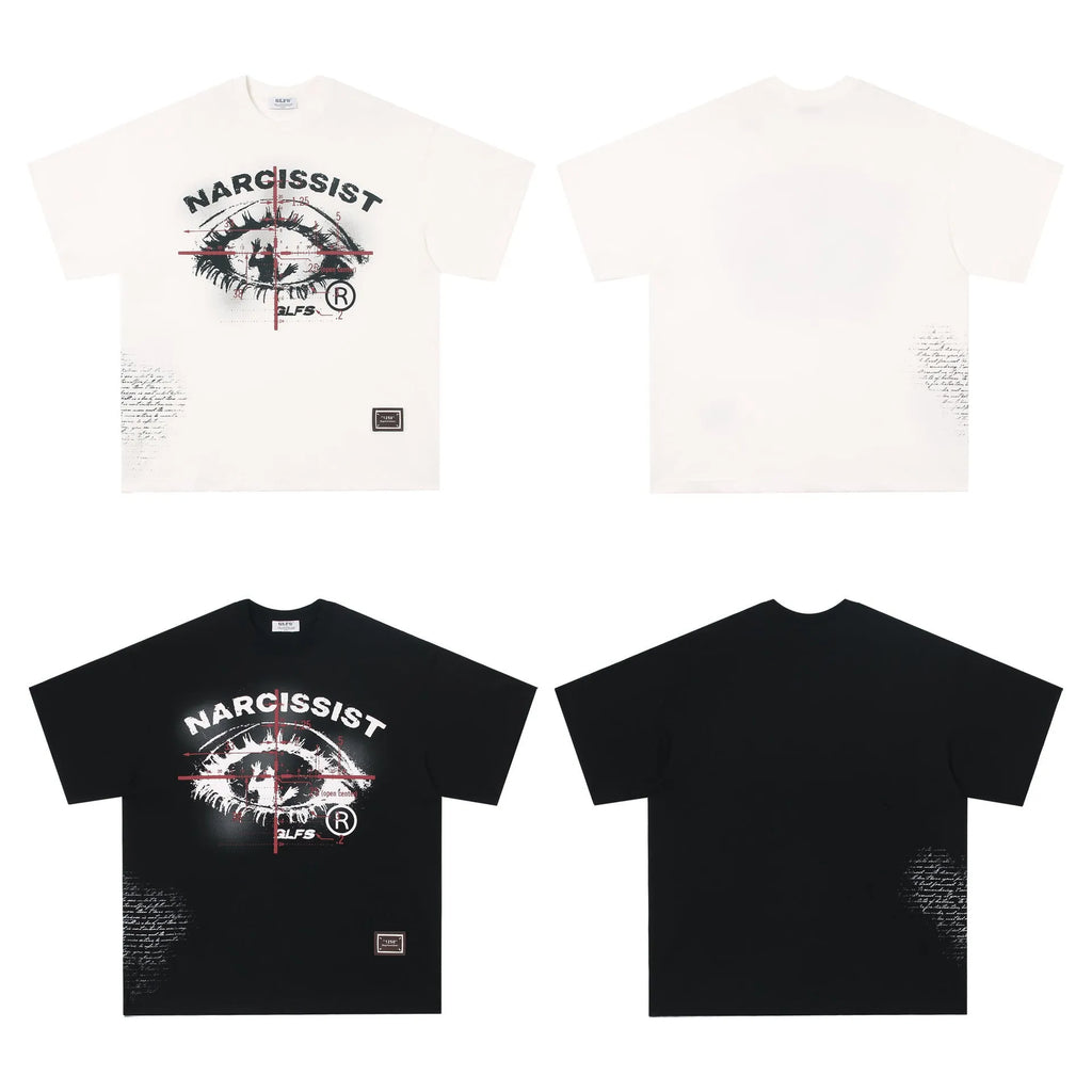 American Retro Hip Hop Gothic pure cotton T-shirt with letter pattern in white or black colours