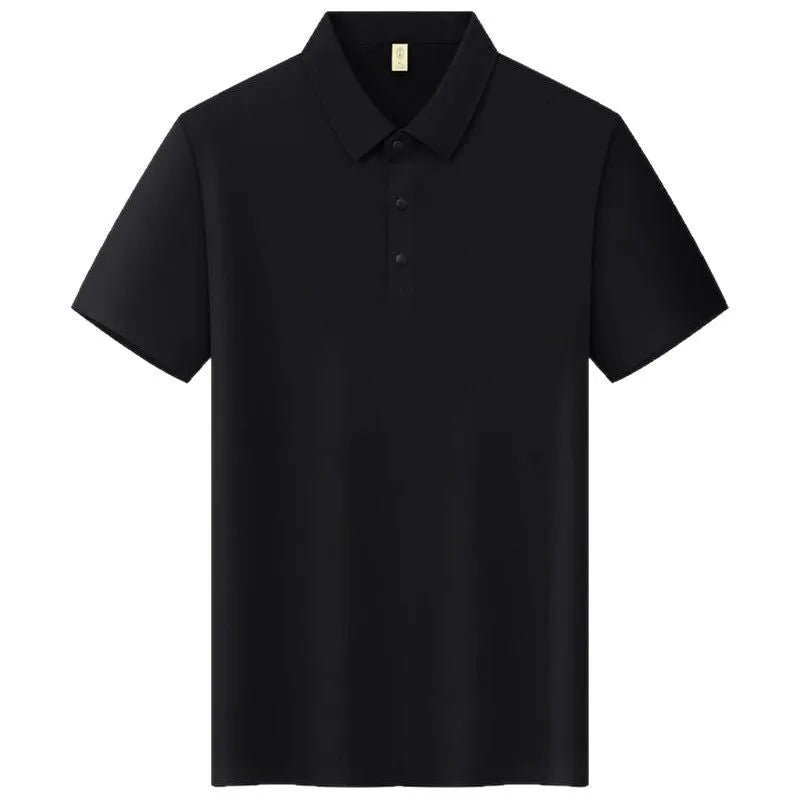 Men's slim-fit solid colour T-shirt with seamless lapel and short sleeves