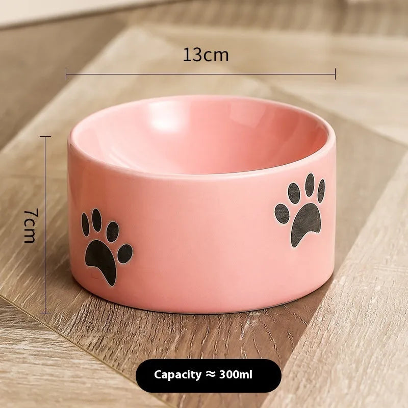 Ceramic cat food bowl with high foot and cat's paw print in chosen colour.