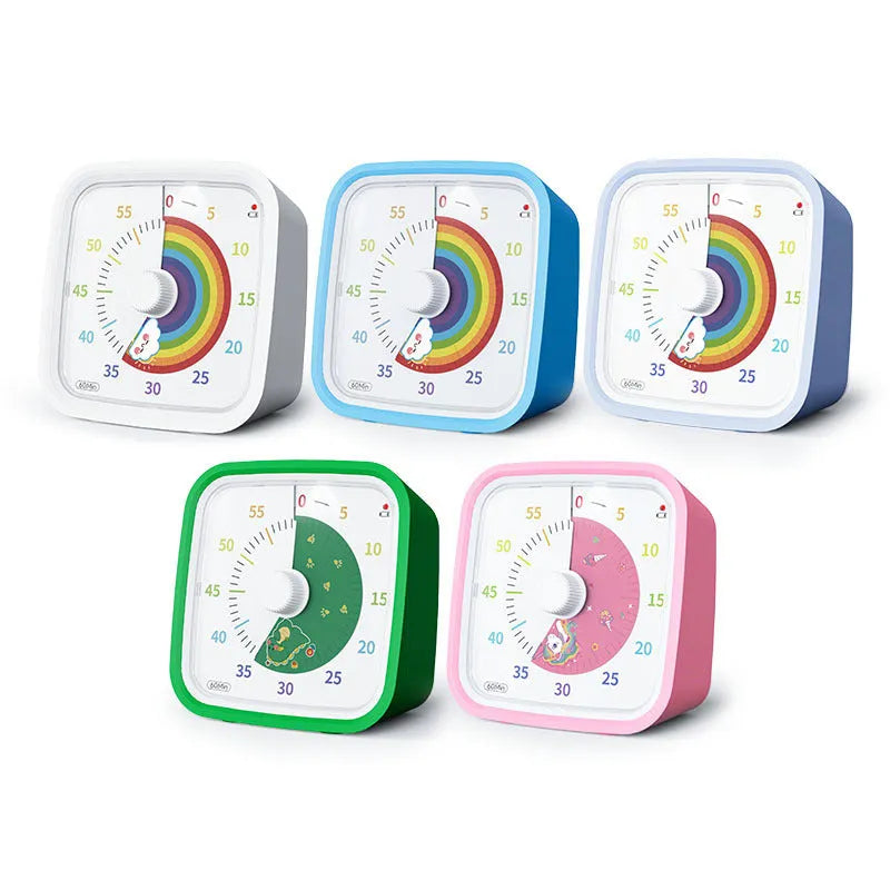 Cartoon children's timer alarm clock, plastic, 10x10x6cm, mute anti-fall design, five colour options